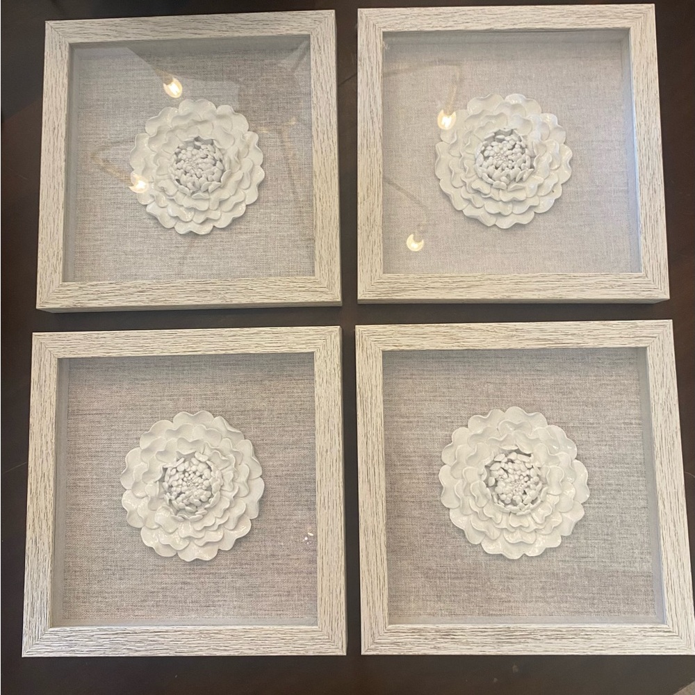 White Flower Shadow Box Wall Decor Set Of 4